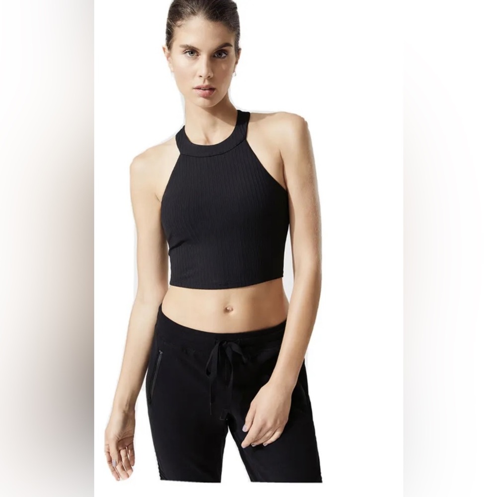 Alo Yoga Unite Bra Tank in Black XS  High Neck Crop Top